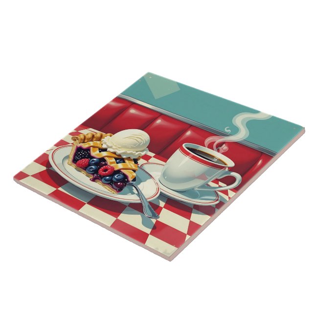 Mixed Berry Pie, Ice Cream and Coffee Ceramic Tile (Side)
