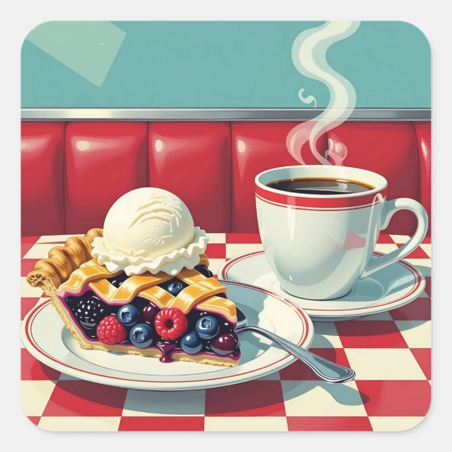 Mixed Berry Pie, Ice Cream and Coffee Square Sticker (Front)