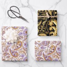 Mixed Black, Gold and Purple Classic Paisley 