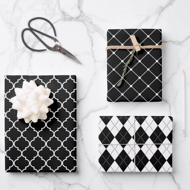 Mixed Black & White Geometric Patterns  Wrapping Paper Sheet (Front)