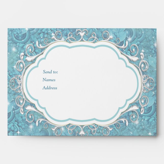 Mixed Blue Silky Pattern with White Sparkles Envelope (Front)
