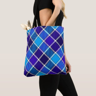 Mixed Blue Tartan Tote Bag