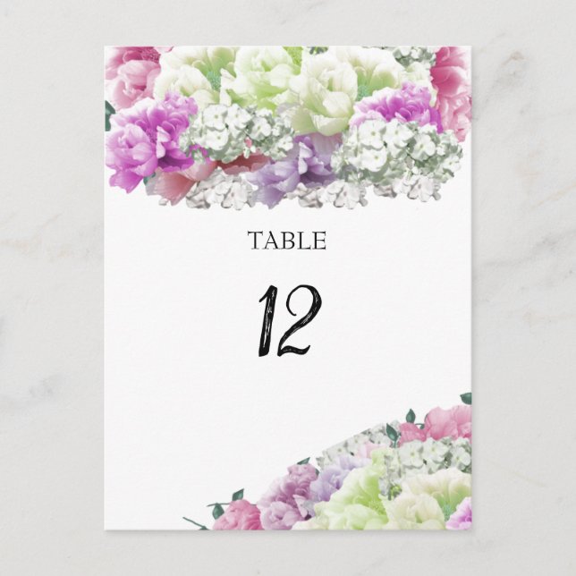Mixed Bouquet Floral Table Seating Number Card (Front)