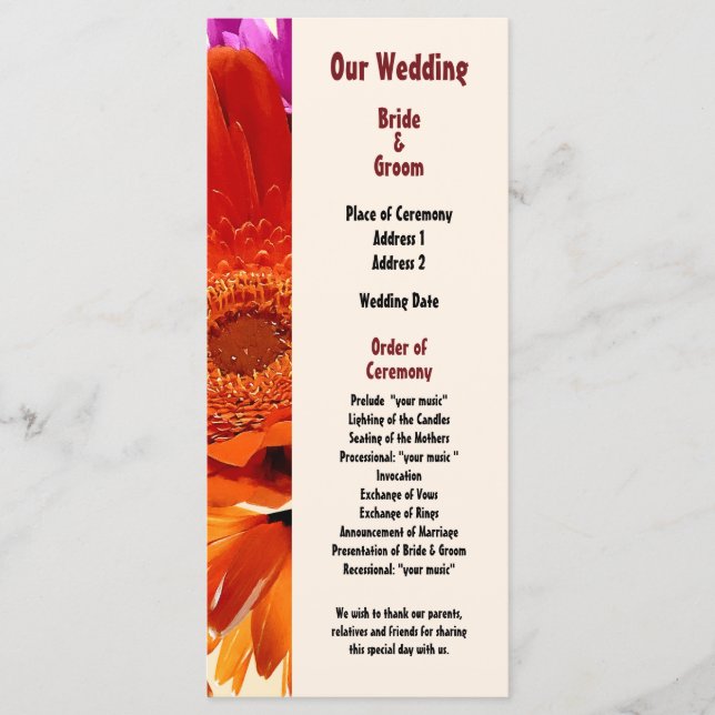 Mixed Bouquet With Daisy and Mums Wedding Program (Front)