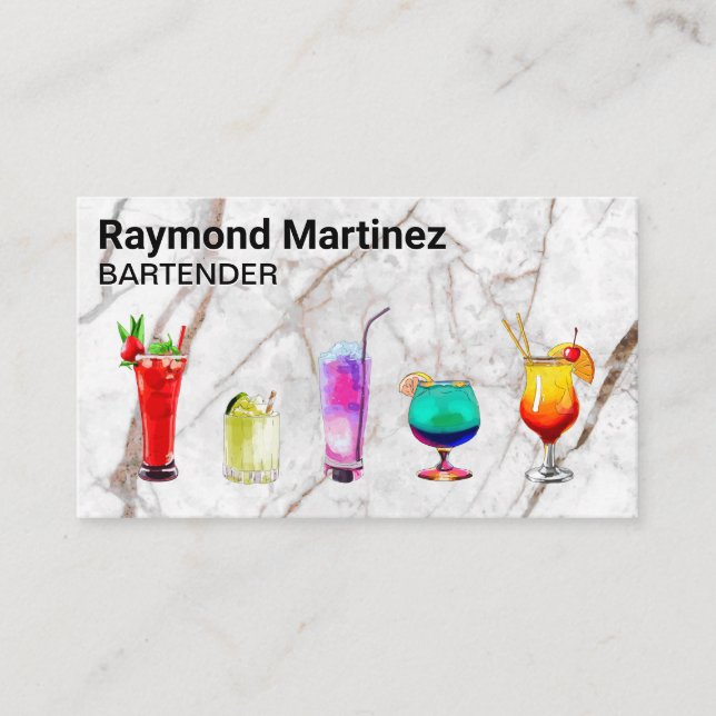 Mixed Cocktail Drinks | Marble | Bartender Business Card (Front)