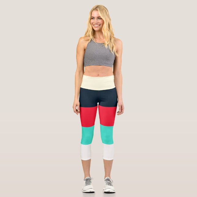 Mixed Colour Stripe Capri Leggings (Front)