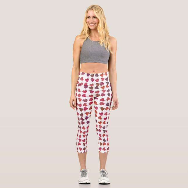 Mixed colours flowers bright motif pattern capri leggings (Front)