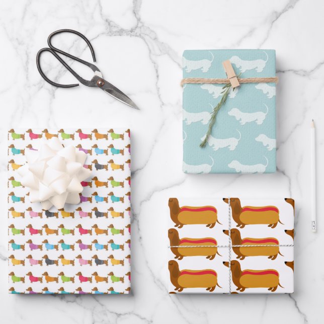 Mixed Dachshund Wrapping Paper Sheet Sets (Front)