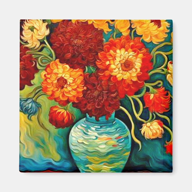 Mixed Dahlias in vase Magnet (Front)