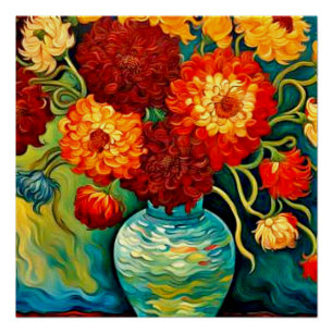 Mixed Dahlias in vase Poster