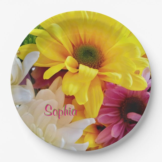 Mixed Daisies Bouquet-PAPER PARTY PLATES (Front)