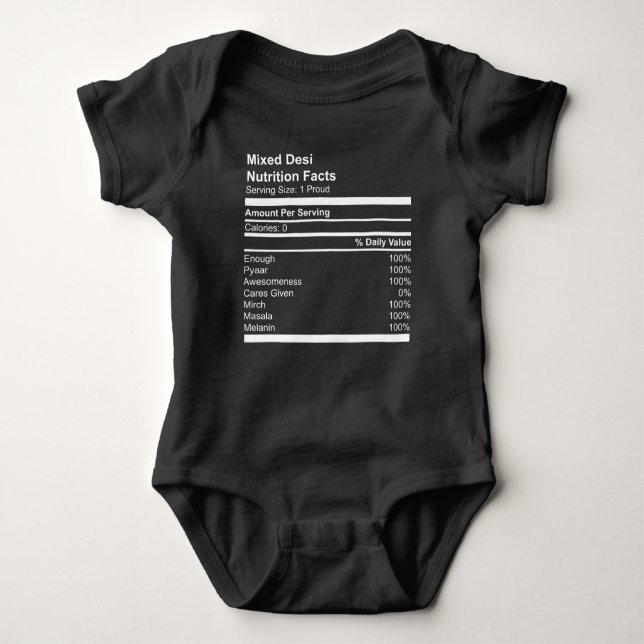 Mixed Desi Nutrition Facts Baby Jersey T-Shirt Bodysuit (Front)