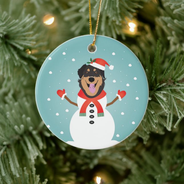 Mixed Dog Christmas Snowman Ceramic Ornament (Tree)