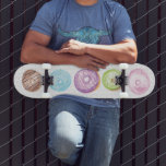 Mixed Doughnuts Watercolor Name Sprinkles  Skatebo Skateboard<br><div class="desc">Skateboard with Doughnut Design Pattern with hand painted doughnuts and sprinkles background design.</div>