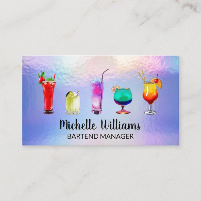 Mixed Drinks Illustrations | Pastel Foil Business Card (Front)