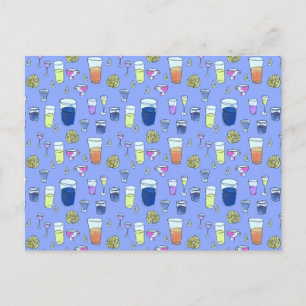 Mixed Drinks on Blue Postcard