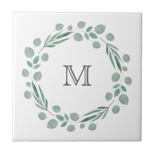 Mixed Eucalyptus Leaves Wreath Ceramic Tile
