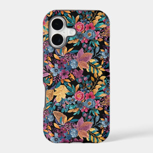 Mixed Fall Floral Leaves Berry Watercolor Pattern