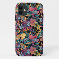 Mixed Fall Floral Leaves Berry Watercolor Pattern