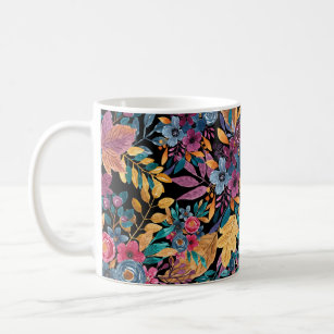 Mixed Fall Floral Leaves Berry Watercolor Pattern Coffee Mug