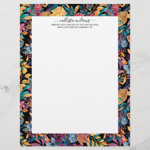 Mixed Fall Floral Leaves Berry Watercolor Pattern Custom Letterhead
