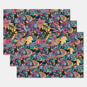 Mixed Fall Floral Leaves Berry Watercolor Pattern Wrapping Paper Sheet