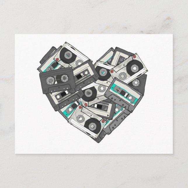 Mixed Feelings Cassette Tape Heart Postcard (Front)