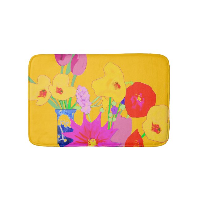 Mixed Floral Bouquets Red Pinks Yellow Bath Mat (Front)