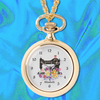 Mixed Floral Sewing Machine Necklace Watch