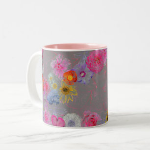 Mixed flowers in modern art Two-Tone coffee mug