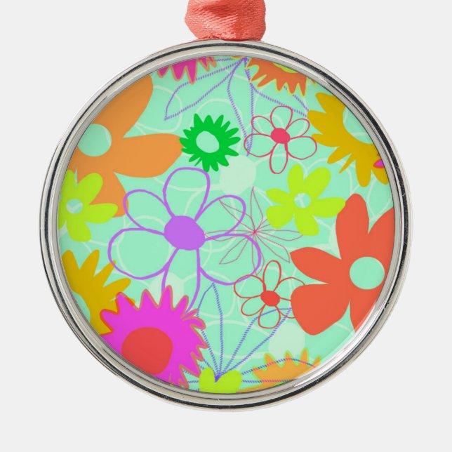 Mixed Flowers Metal Tree Decoration (Front)