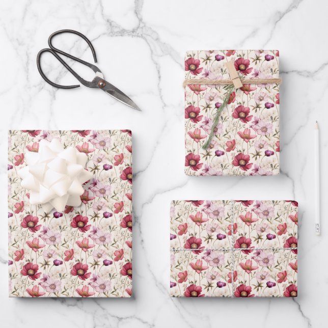 Mixed Flowers on Ivory Wrapping Paper Sheet (Front)