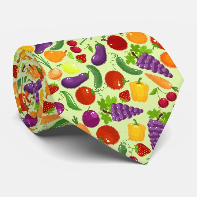 mixed fruit vegetables tiled pattern tie (Rolled)
