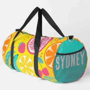 Mixed Fruit Yellow Custom Name Duffle Bag