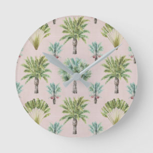 Mixed Green Palm Trees Round Clock