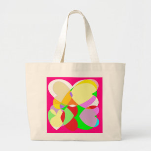 Mixed hearts design in pastel shades  mauve pink large tote bag