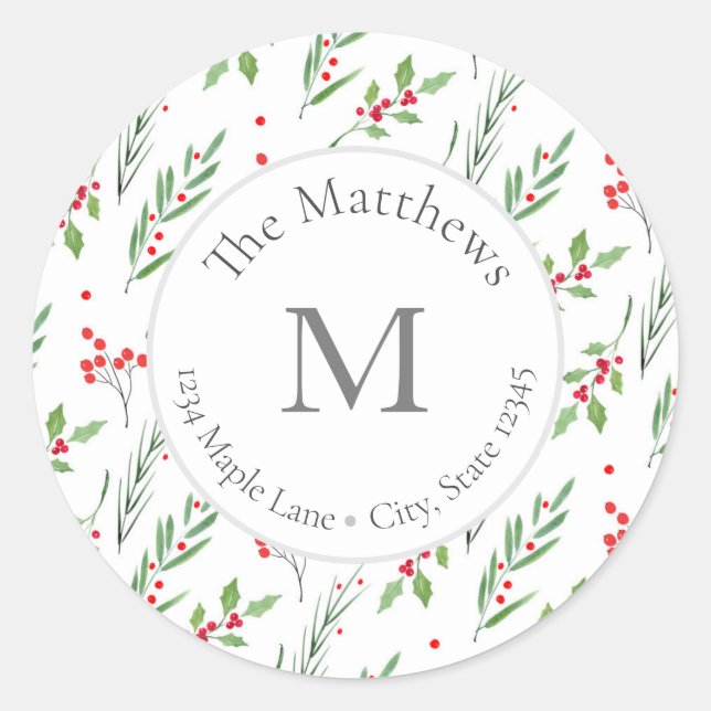 Mixed Holiday Botanical Watercolor Pattern labels (Front)