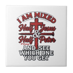 Mixed Jesus and Peter Vintage Christian Humour Ceramic Tile