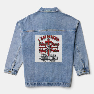 Mixed Jesus and Peter Vintage Christian Humour Denim Jacket