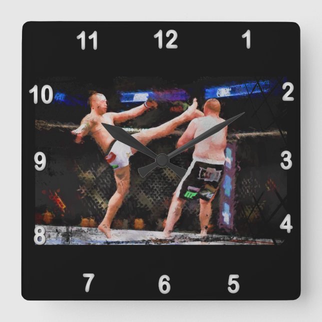 Mixed Martial Arts - A Kick To The Head Square Wall Clock (Front)