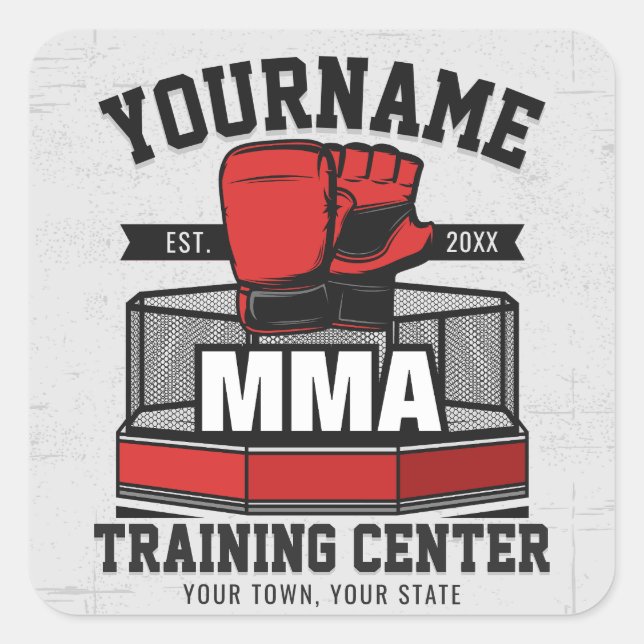 Mixed Martial Arts ADD NAME MMA Fight Training Square Sticker (Front)
