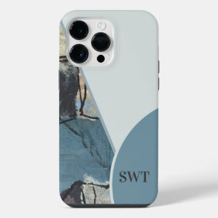Mixed Media Abstract Grey Blue Initial Monogram iPhone 14 Pro Max Case