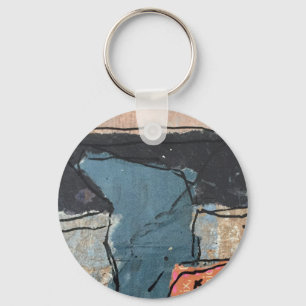 Mixed Media Abstract Grey Grey Blue QR Code Key Ring