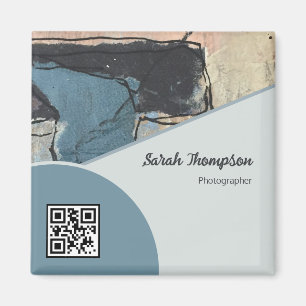 Mixed Media Abstract Grey Grey Blue QR Code Magnet