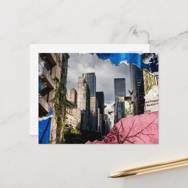 Mixed media Architecture Collage Postcard (Front/Back In Situ)