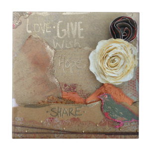 Mixed Media Art Love Ceramic Tile