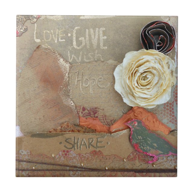 Mixed Media Art Love Ceramic Tile (Front)