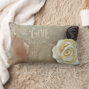 Mixed Media Art Saying Love Give Hope Lumbar Cushion