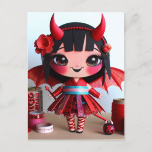 Mixed Media Bat Winged Devil Doll Postcard