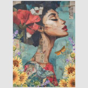 Mixed Media Beautiful Woman Face Art Collage Tissue Paper